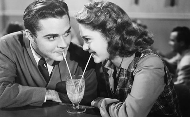 retro couple on a date